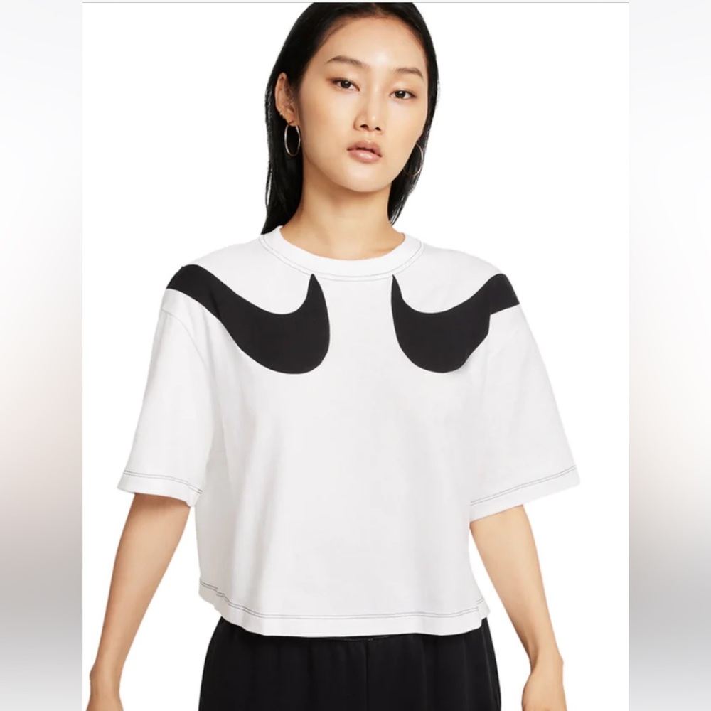 Nike Womens Double Swoosh Crop Top White Black NWT size Large